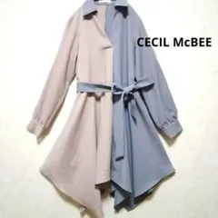 CECILMcBEEツートンカラー長袖ワンピース イレギュラーヘム変形デザイン