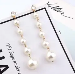 レディース　5連パールピアス　ロングピアス　アクセサリー　韓国