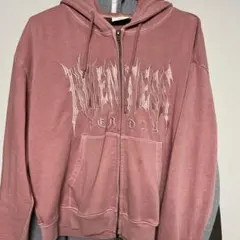 ピンク ロゴ刺繍 フルジップパーカー