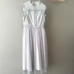 ボ・ドレ　ドレス　ブルーグリーングレー　刺繍　チュール　リボン　パーティー結婚式