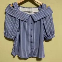 【G5】オフショルダー ストライプ 半袖シャツ INGNI