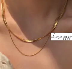 スネークチェーン ネックレス ゴールド サージカルステンレス 【爆売】2連 残1