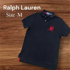 ラルフローレン ポロシャツ M ブラック 赤ロゴ 刺繍