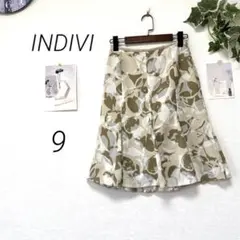 12360 INDIVI インディヴィ 総柄裾フレアスカート 9号 日本製のサムネイル