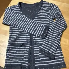 リバーシブル❗️グレーと白のストライプ 水玉 厚手カーディガン