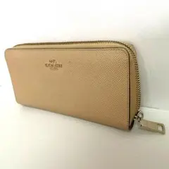 COACH コーチ ラウンドファスナー長財布 ベージュ 型押しレザー