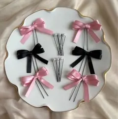 ヘアメリボン　リボンピン　ライブ　推し活　量産型　推し色　ブラック　ピンク