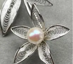 【H1353】本真珠　あこや真珠　一粒ブローチ　照りよし