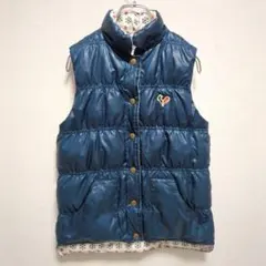 E1272 リバーシブル　ダウンベスト　フェザー　刺繍　スノー模様　レディース