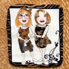 ロラライハリス　フレンドワイルドレディーズ柄　ハンドメイド4重ガーゼハンカチ