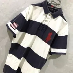 ポロラルフローレン ボーダー ビッグポニー ポロシャツ 白紺 Ｍ