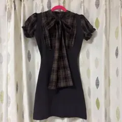 Darich チェック柄ボウタイニットミニワンピース