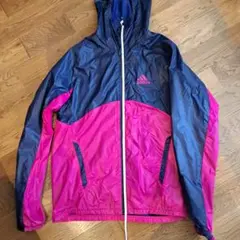 adidas フード付きナイロンジャケット M ネイビー/ピンク