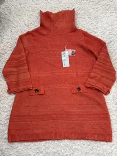 オレンジ タートルネックニット Mサイズ