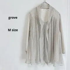 grove グローブ　フラワードット柄　シアープリーツブラウス　M アイボリー