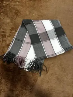 チェック柄マフラー グレー×ピンク×ホワイト