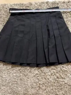 トリコロールタグ プリーツミニスカート ブラック
