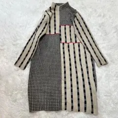 【希少品】ニットワンピース　モックネック　チェック柄　レディース　M〜Lサイズ