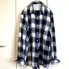 無印❤️フランネル✨チェック❤️長袖❗️シャツ✨XL❤️ブルー系✨予備ボタン付き❤️短丈‼️