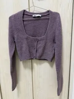 ZARA パープル クロップドカーディガン 長袖