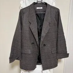 roomy ジャケット グレンチェック ダブルボタン グレー チェック