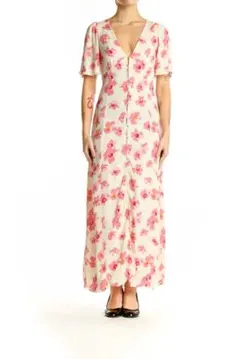 ◆ ZARA ザラ Vネック 花柄 シャツ マキシ丈 ワンピース XS