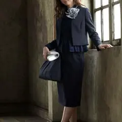 ルイルエブティック レースブラウスセットアップスーツ 3点セット ネイビー M