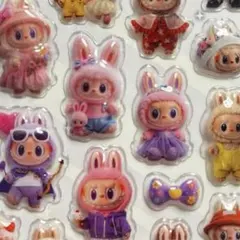 【2】ラブブ　3D立体　ぷくぷく　シール　ステッカー ボンボンドロップ