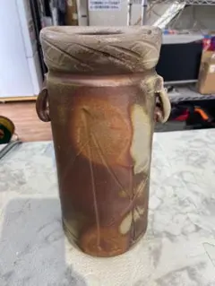 藤平正文 京焼 手付花入 清水焼 花器 フラワーベース 茶道具 華道具
