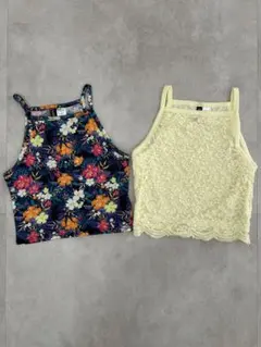 H&M DIVIDED キャミソール ボタニカル レース 2枚セット XSサイズのサムネイル
