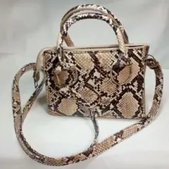 パイソン柄合成皮革2WAYハンドルショルダーバッグ