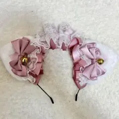 猫耳カチューシャ レース リボン ピンクのサムネイル