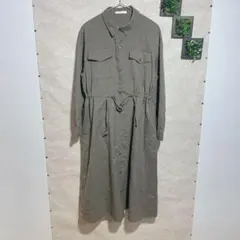 ニコルホワイト(Free size)グレーチェックシャツワンピース　ロングシャツ