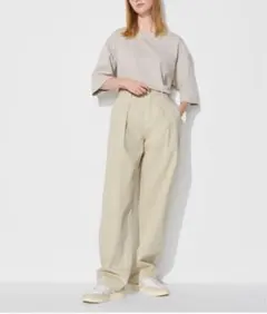 UNIQLO デニムタックパンツ/丈長め 26 ベージュ