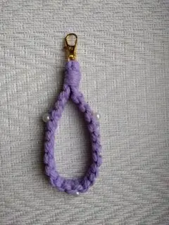【匿名配送】パール編み込み ストラップ 紫 内周約１６センチ ハンドメイド