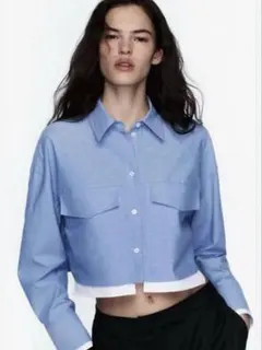 購*◎様 ZARA 青 クロップドシャツ 長袖