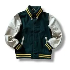 BEAMS ビームス スタジャン 袖レザー 牛革 Mサイズ グリーン ベージュ