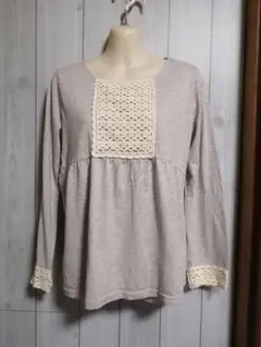 Samansa Mos2 レース装飾付き長袖Tシャツ グレー