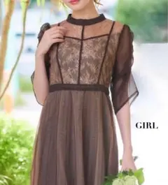 GIRL スタンドネック パフショルダーチュールプリーツスカートワンピースドレス