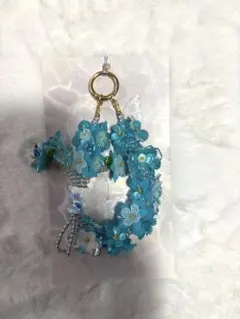水色花モチーフ携帯ストラップ