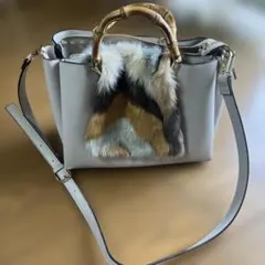 バンブーハンドル グレー ジュ　ハンドバッグ