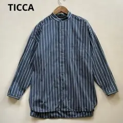ティッカ　スタンドカラー　スクエアーシャツ　ストライプ　コットン　24AW