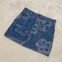美品 PLANET BLUE プラネットブルー 花柄デニムミニスカート Free