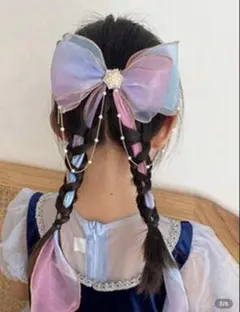 パール付きリボン型オーガンジー素材ヘアアクセサリークリップ １点