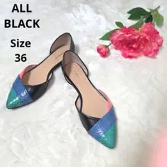 【人気☆ALL BLACK】緑　青　ピンク　黒　ローヒールパンプス　サイズ36のサムネイル