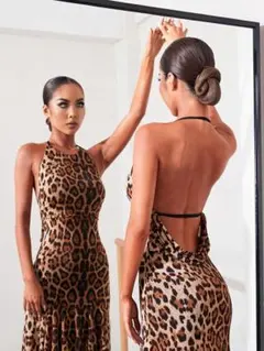 ZYM ラテン ワンピース レオパード ヒョウ柄 XS 社交ダンス