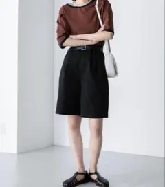 BONLECILLタック入りハイウエストチノショートパンツ　L ブラック　未使用