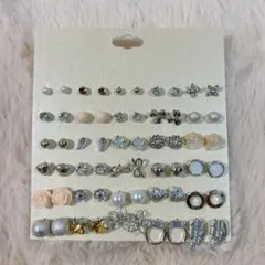 シルバー系ピアスセット 30ペア 花 ダイヤ パール まとめ売り 【1点限定】