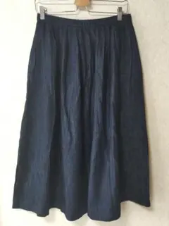 ユニクロイネス ダークブルー デニムギャザー ロングスカート　Ｌ