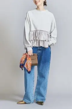 新品 BEAUTY&YOUTH スウェットxベロアティアード プルオーバー